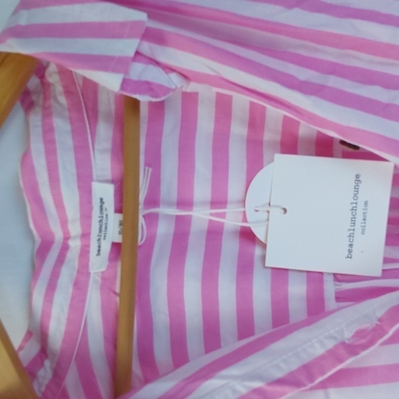 Beach Lunch Lounge Pink White stripe Lightweight flowy Top buttons Sz.XL - Picture 7 of 8